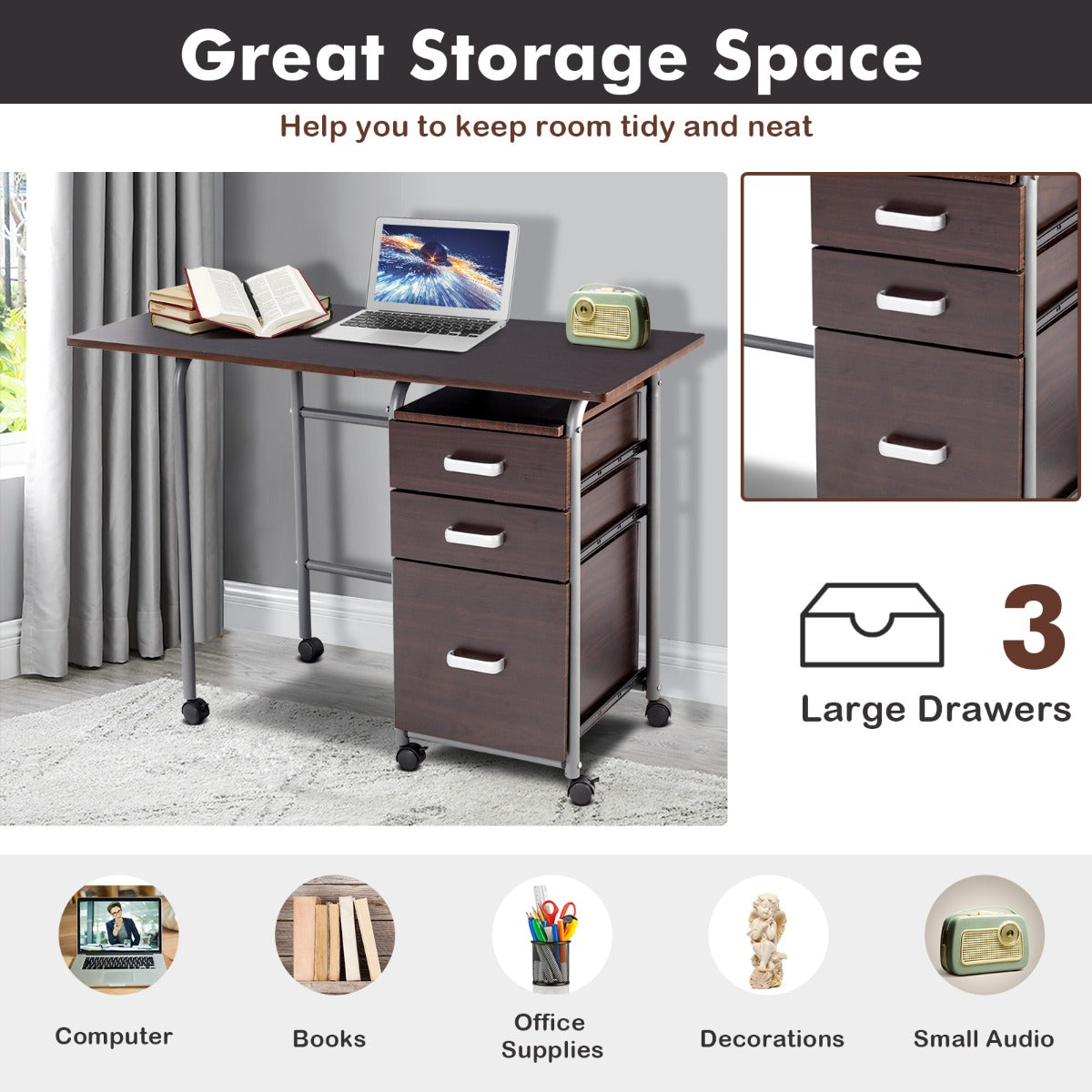 Scratch-resistant edge sealing helps protect the thick desktop surface from everyday wear and damage