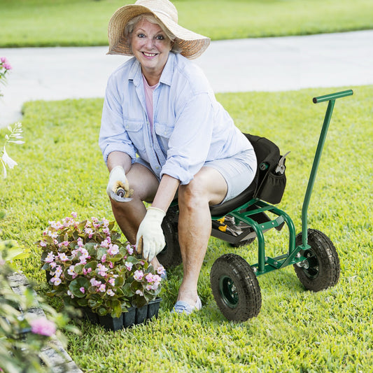 Costway Rolling Garden Cart Scooter with Seat and Tool Storage