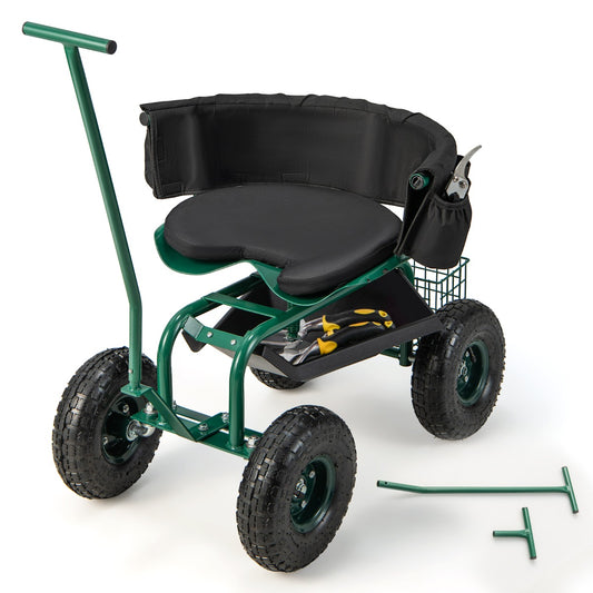 Costway Rolling Garden Cart Scooter with Seat and Tool Storage