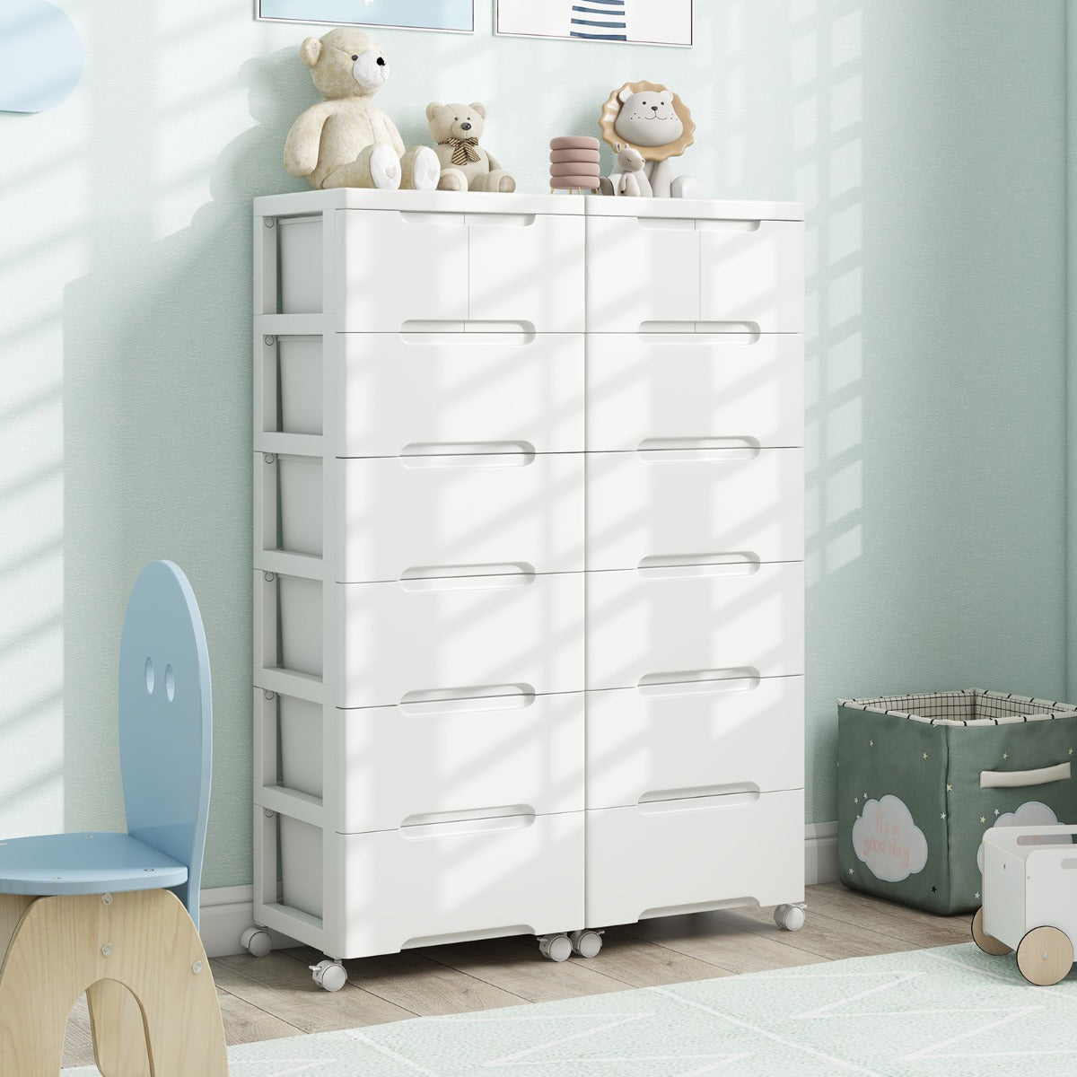 Rolling Storage Cabinet with 5/7 Drawers and Wheels-White-6 Tiers