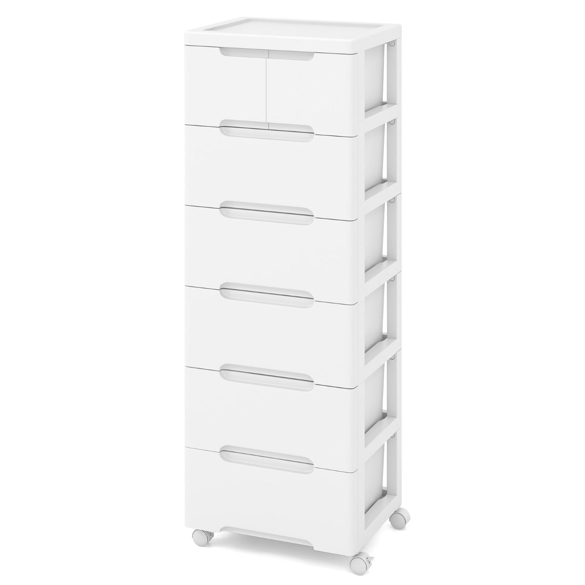 Rolling Storage Cabinet with 5/7 Drawers and Wheels-White-6 Tiers