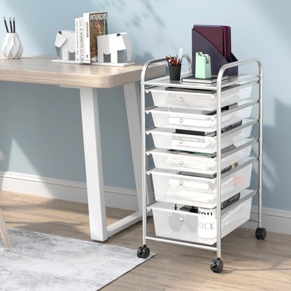 Rolling Storage Cart with Removable Drawers and Lockable Wheels for Home Office School-White