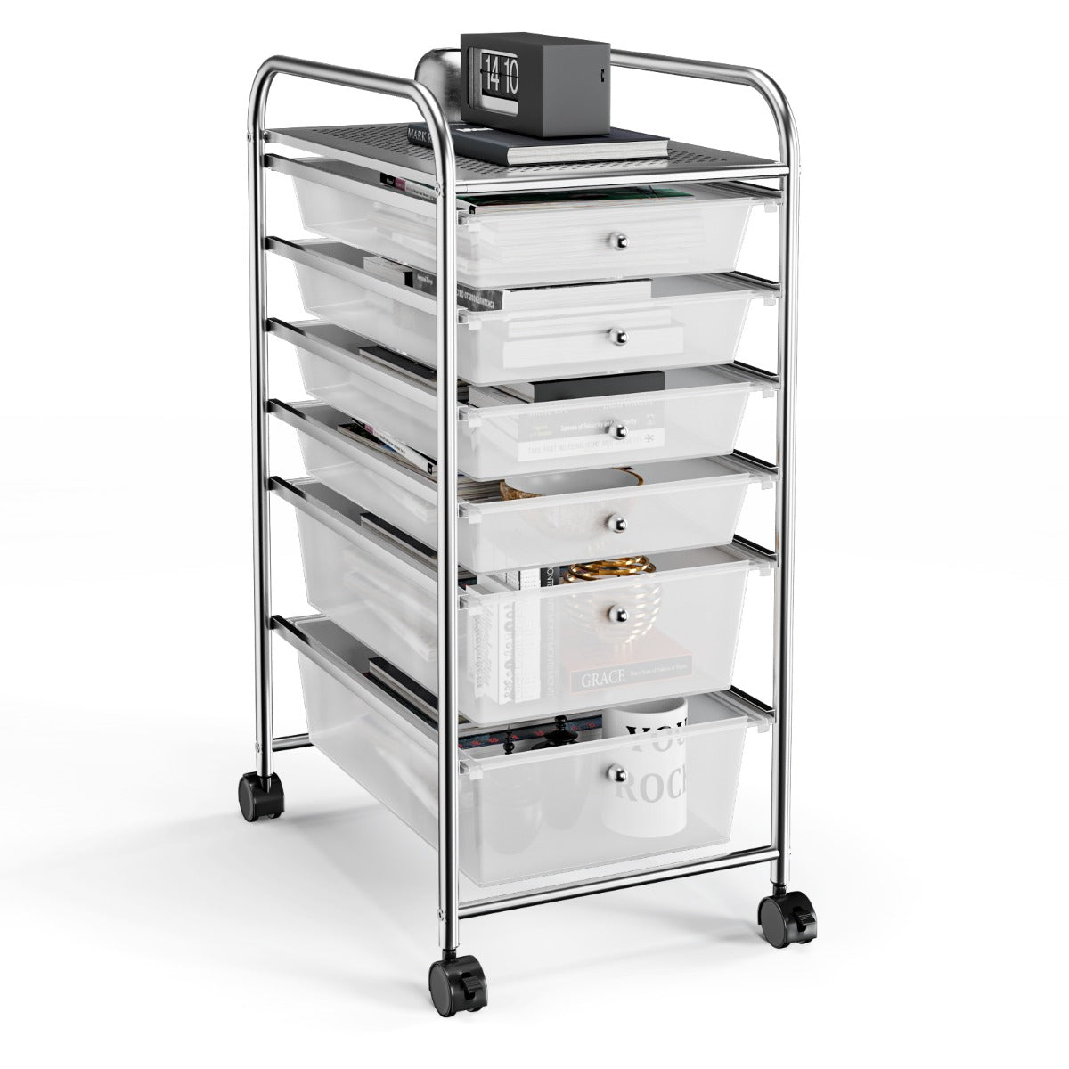 Rolling Storage Cart with Removable Drawers and Lockable Wheels for Home Office School-White
