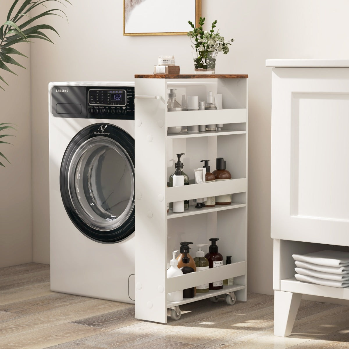 Costway Slim Rolling Storage Cart for Kitchen Bathroom Laundry Small Places-Brown