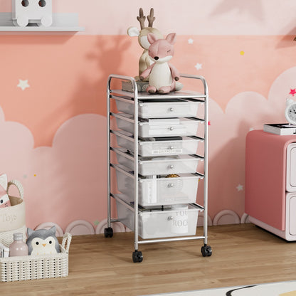 Rolling Storage Cart with Removable Drawers and Lockable Wheels for Home Office School-White