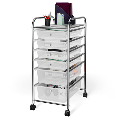 Rolling Storage Cart with Removable Drawers and Lockable Wheels for Home Office School-White