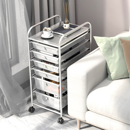 Rolling Storage Cart with Removable Drawers and Lockable Wheels for Home Office School-White