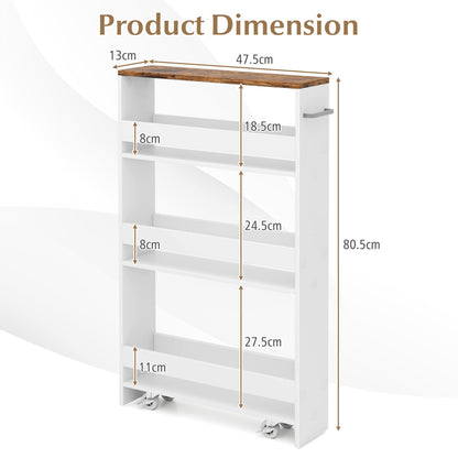 Costway Slim Rolling Storage Cart for Kitchen Bathroom Laundry Small Places-Brown