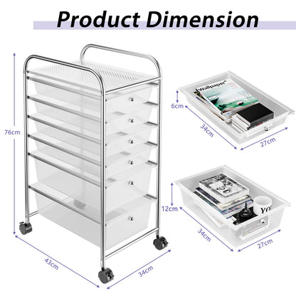 Rolling Storage Cart with Removable Drawers and Lockable Wheels for Home Office School-White