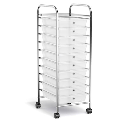 10 Drawers Rolling Storage Trolley Organizer Cart with Wheels-Transparent