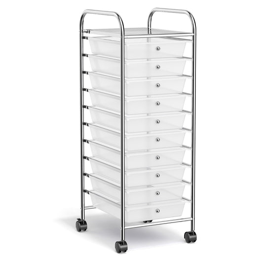 10 Drawers Rolling Storage Trolley Organizer Cart with Wheels-Transparent