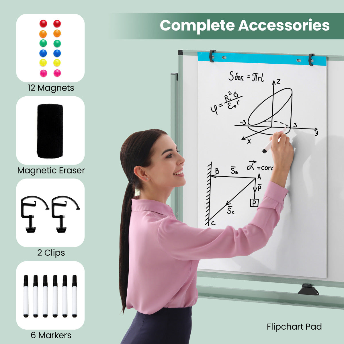 Rolling Whiteboard with Stand for Home Office School-Green