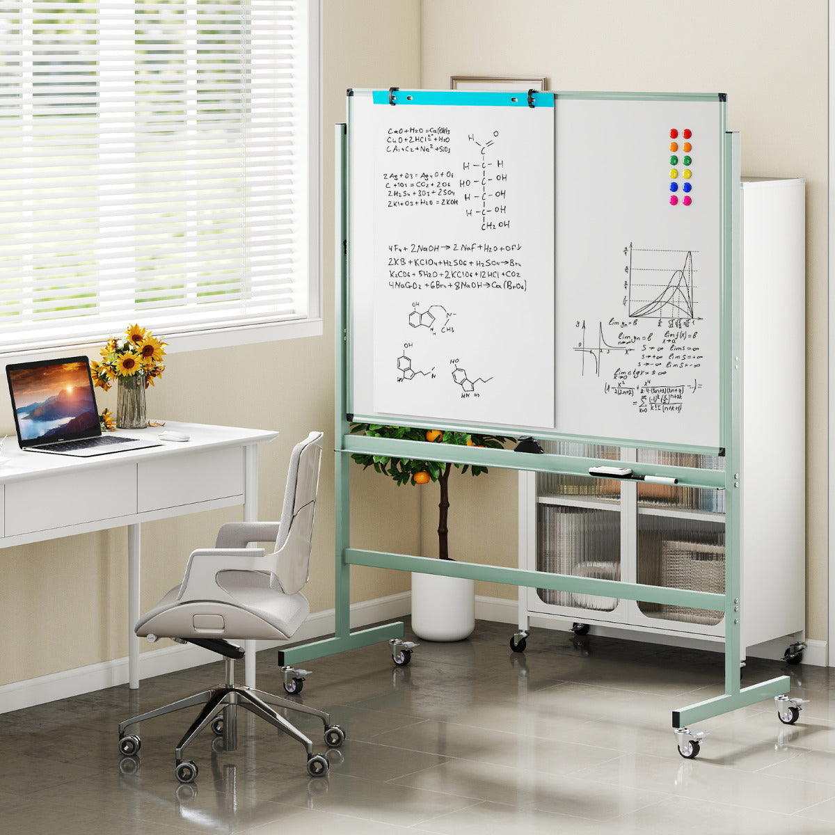 Rolling Whiteboard with Stand for Home Office School-Green