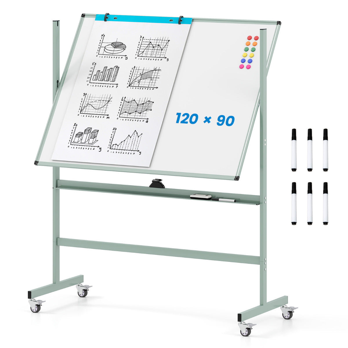 Rolling Whiteboard with Stand for Home Office School-Green