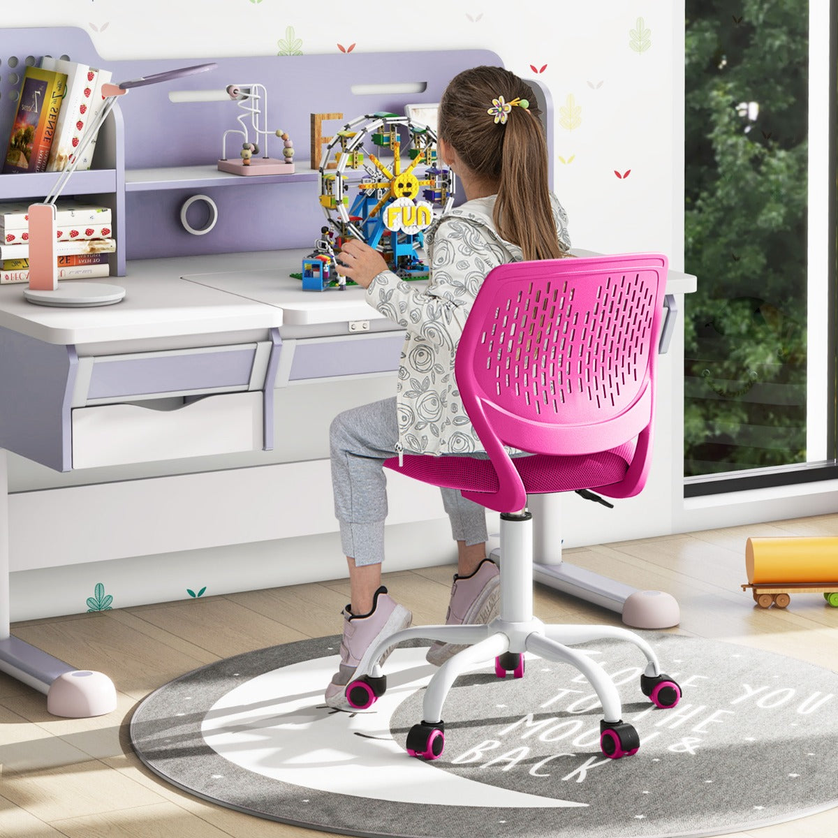 Adjustable Mid Back Children Study Chair with Adjustable Height for Office-Pink
