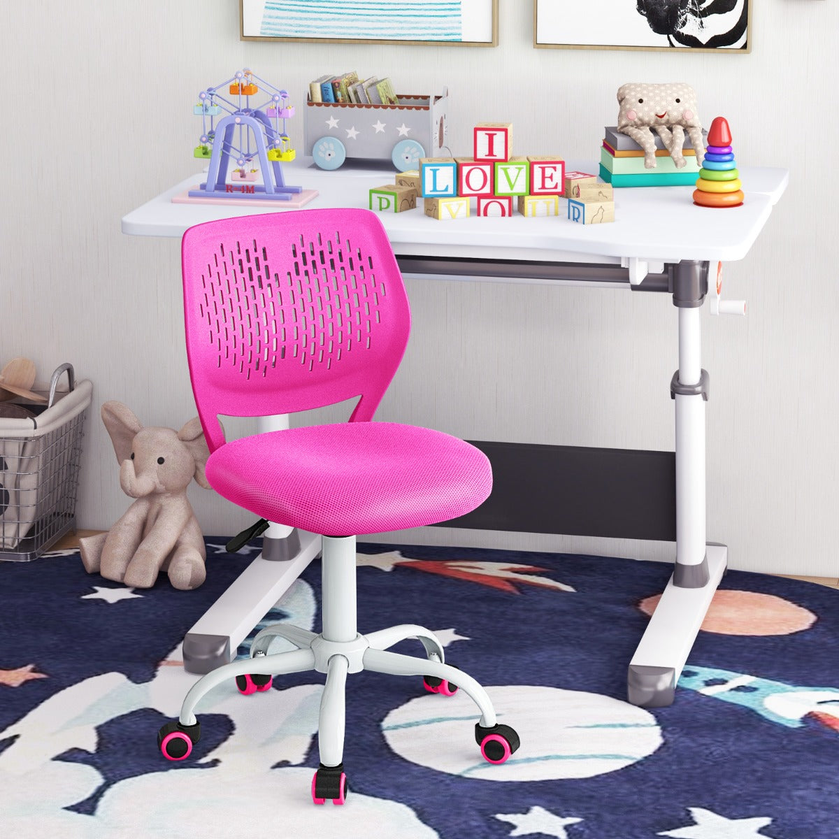 Adjustable Mid Back Children Study Chair with Adjustable Height for Office-Pink