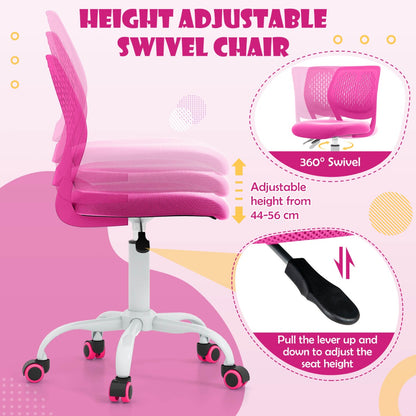 Adjustable Mid Back Children Study Chair with Adjustable Height for Office-Pink