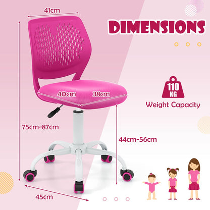 Adjustable Mid Back Children Study Chair with Adjustable Height for Office-Pink