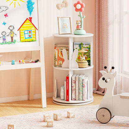 Rotating Bookshelf Cute 2-tier Kids Bookcase with Bunny Baffles-White