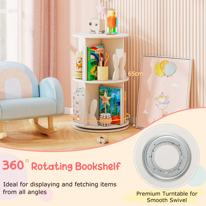 Rotating Bookshelf Cute 2-tier Kids Bookcase with Bunny Baffles-White