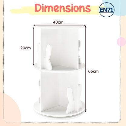 Rotating Bookshelf Cute 2-tier Kids Bookcase with Bunny Baffles-White