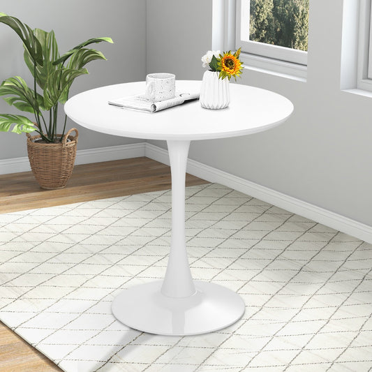 Costway Round Dining Table 80 CM Modern Tulip Kitchen Table with Metal Pedestal-White