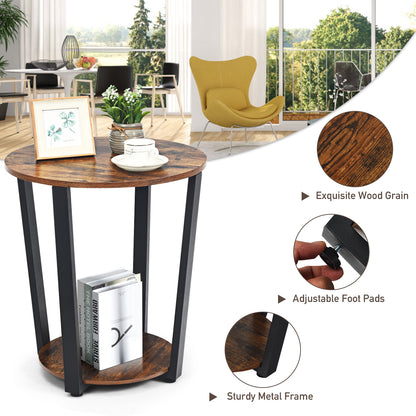 Round End Table with Storage Shelf for Living Room-Coffee