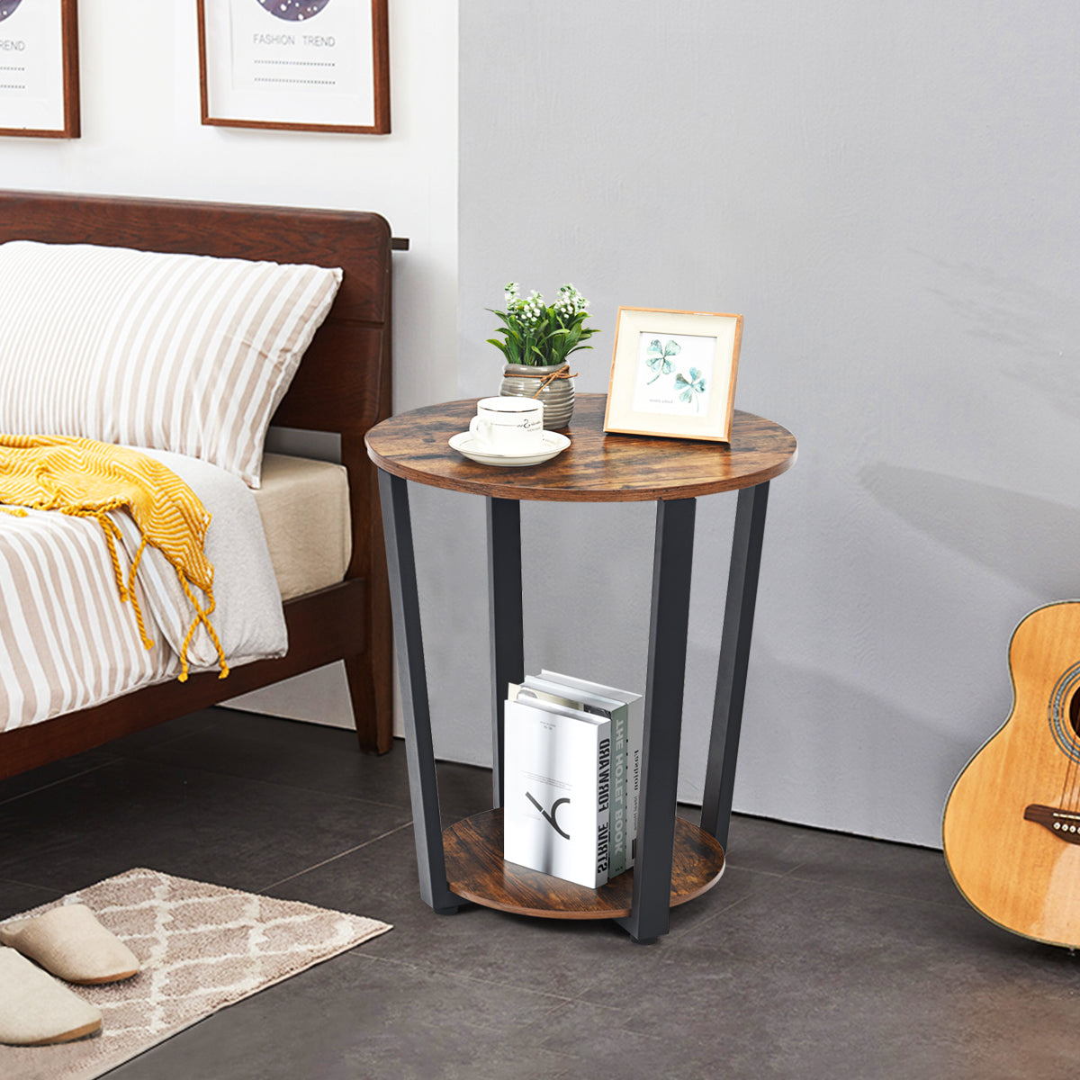 Round End Table with Storage Shelf for Living Room-Coffee