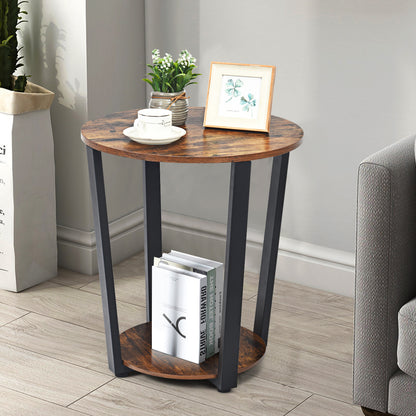 Round End Table with Storage Shelf for Living Room-Coffee