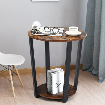 Round End Table with Storage Shelf for Living Room-Coffee