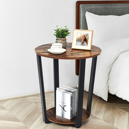 Round End Table with Storage Shelf for Living Room-Coffee