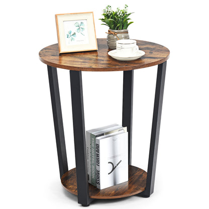 Round End Table with Storage Shelf for Living Room-Coffee