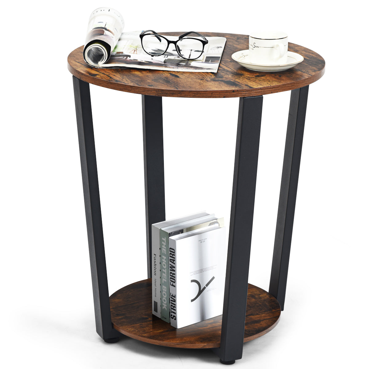 Round End Table with Storage Shelf for Living Room-Coffee