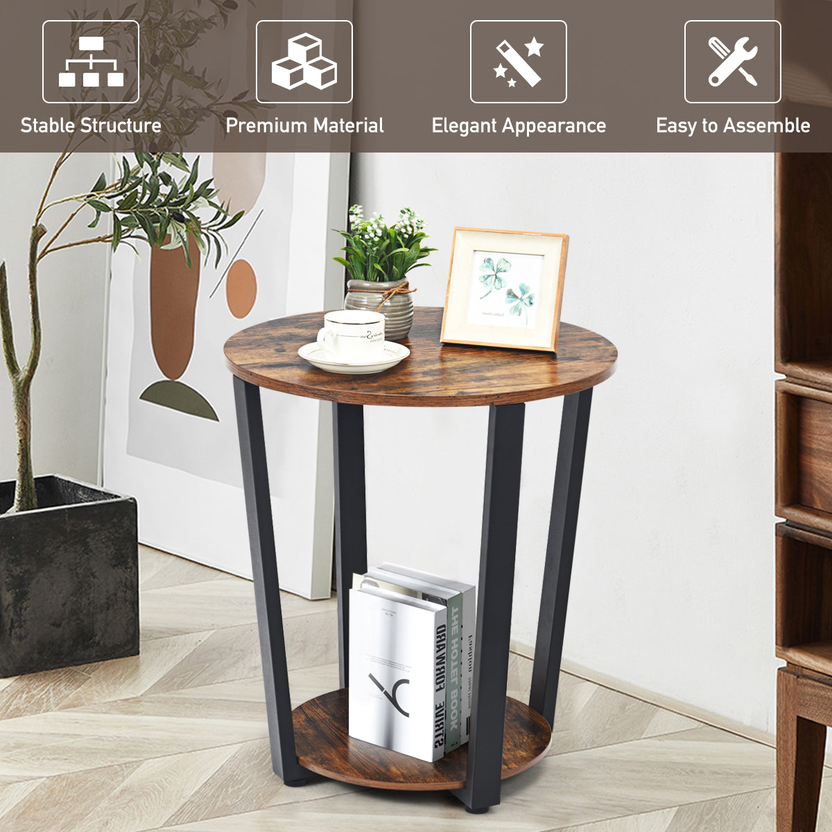 Round End Table with Storage Shelf for Living Room-Coffee