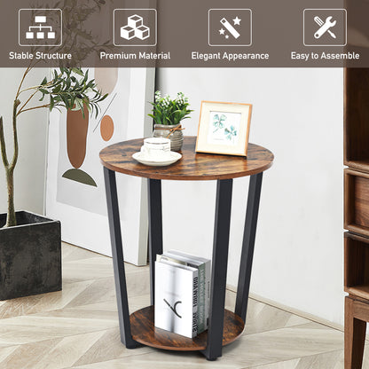 Round End Table with Storage Shelf for Living Room-Coffee