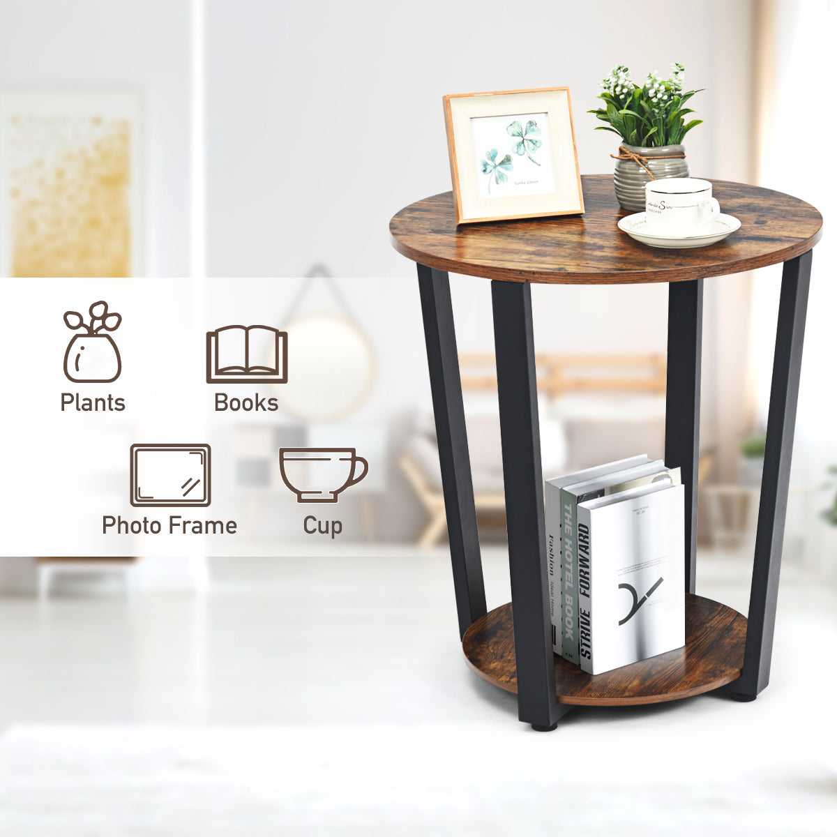 Round End Table with Storage Shelf for Living Room-Coffee