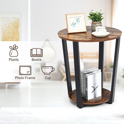 Round End Table with Storage Shelf for Living Room-Coffee