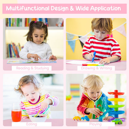 Costway 3 Piece Children Activity Table Set with Center Mesh Storage for Arts Crafts Meals and Study-Pink