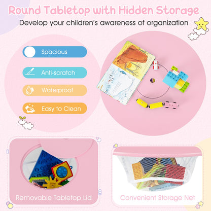 Costway 3 Piece Children Activity Table Set with Center Mesh Storage for Arts Crafts Meals and Study-Pink