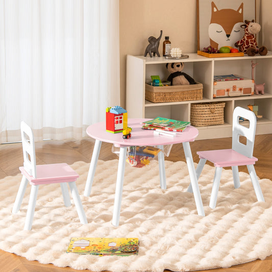 Costway 3 Piece Children Activity Table Set with Center Mesh Storage for Arts Crafts Meals and Study-Pink