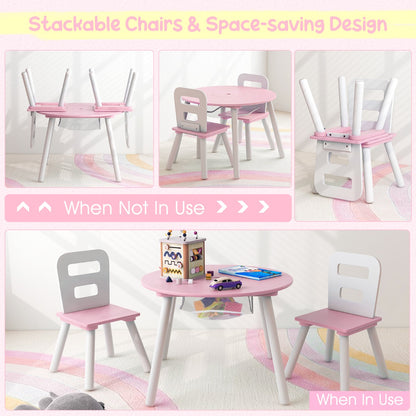 Costway 3 Piece Children Activity Table Set with Center Mesh Storage for Arts Crafts Meals and Study-Pink