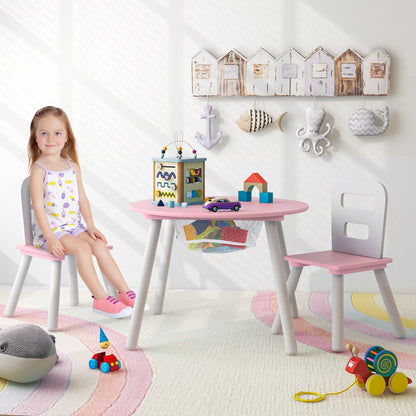 Costway 3 Piece Children Activity Table Set with Center Mesh Storage for Arts Crafts Meals and Study-Pink