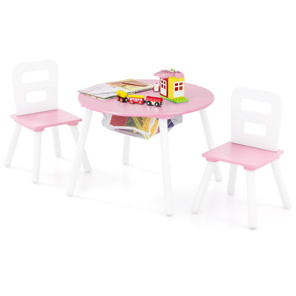 Costway 3 Piece Children Activity Table Set with Center Mesh Storage for Arts Crafts Meals and Study-Pink