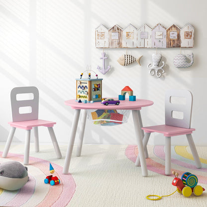 Costway 3 Piece Children Activity Table Set with Center Mesh Storage for Arts Crafts Meals and Study-Pink