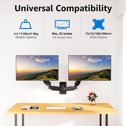 Dual Monitor Wall Mount for 17-32 Inch Screens, Gas Spring Computer Wall Mount