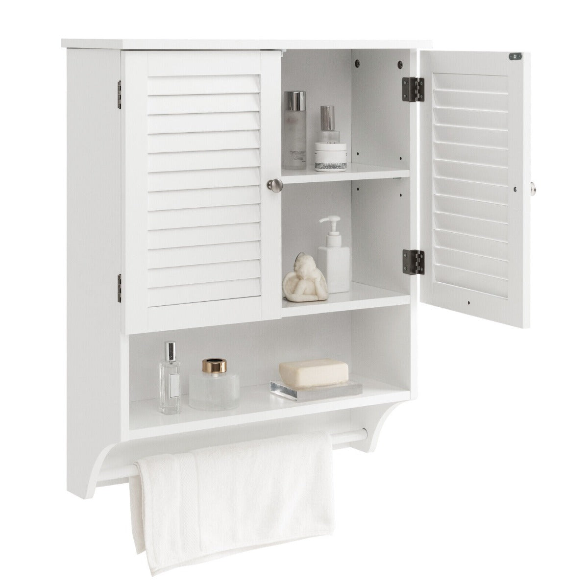 Bathroom Wall Cabinet with 2 Louvered Doors-White