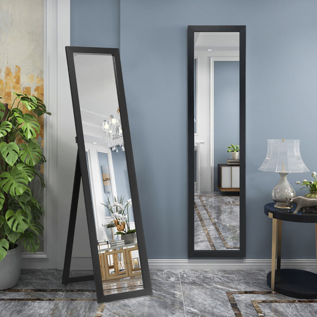 Full-length Wood Mirror with Wooden Frame-Black