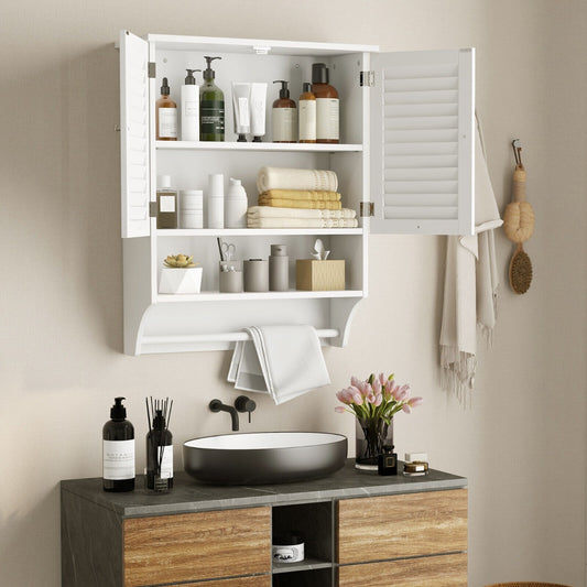 Bathroom Wall Cabinet with 2 Louvered Doors-White