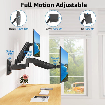 Dual Monitor Wall Mount for 17-32 Inch Screens, Gas Spring Computer Wall Mount