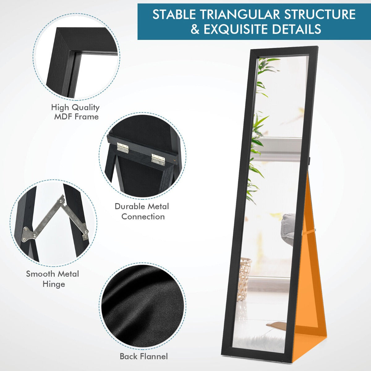 Full-length Wood Mirror with Wooden Frame-Black